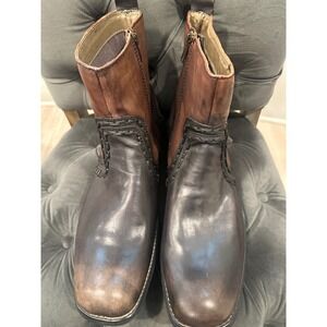 Bed Stu Mens revolution  Leather Distressed Brown Black Zip Boots Size 11.5